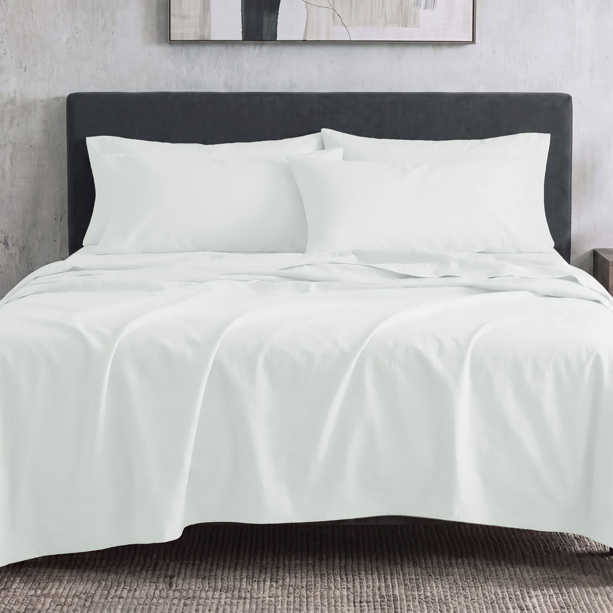 Sofia Home Textiles Bedsheets - full set contents of Sofia Double Plain Bedsheet Set 5 Pieces (240 × 260 cm) in White - مفروشات صوفيا - ملايات - محتويات طقم ملاية صوفيا سادة دبل  5 قطع (240 × 260 سم) باللون أبيض