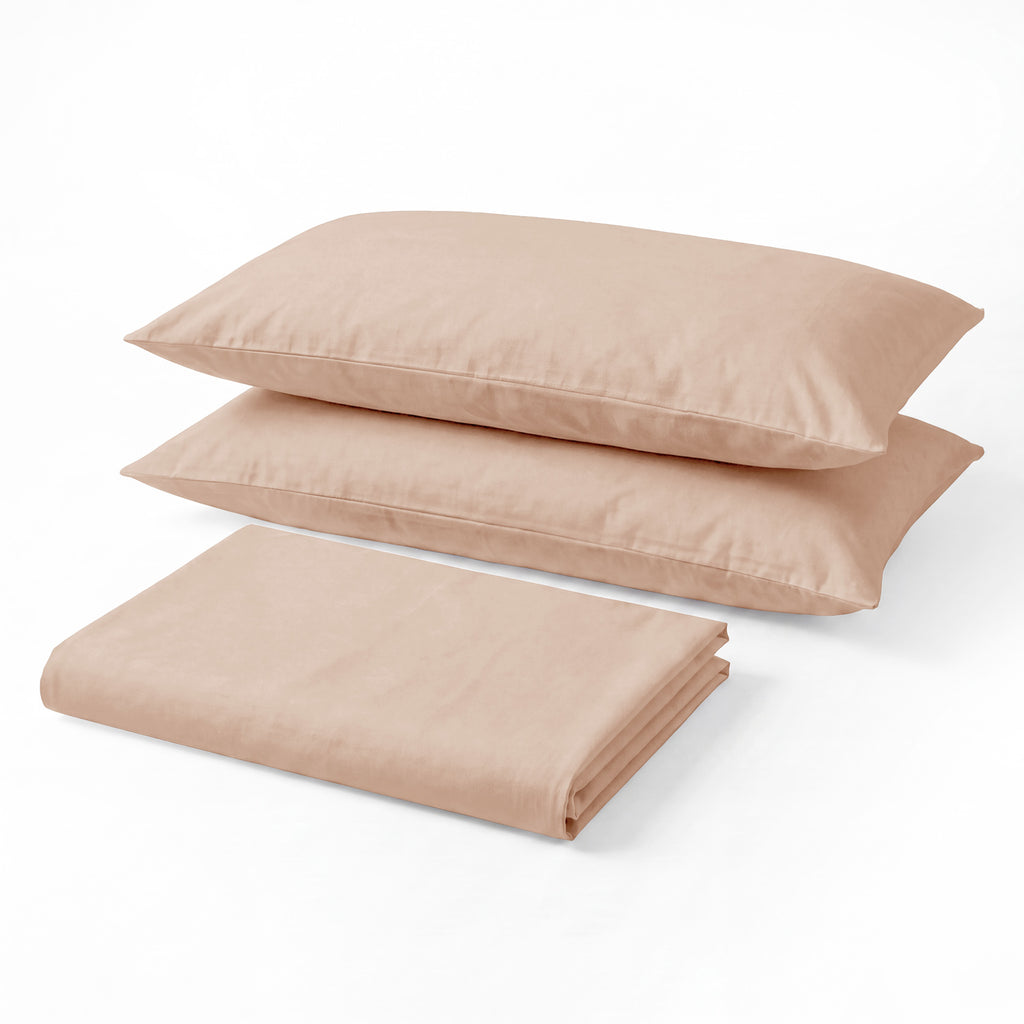 Sofia Home Textiles Bedsheets - Sofia Single Plain Bedsheet Set 3 Pieces (180 × 240 cm), Salmon color, main product image - مفروشات صوفيا - ملايات - طقم ملاية صوفيا سادة سنجل  3 قطع (180 × 240 سم)، لون سالمون، صورة رئيسية