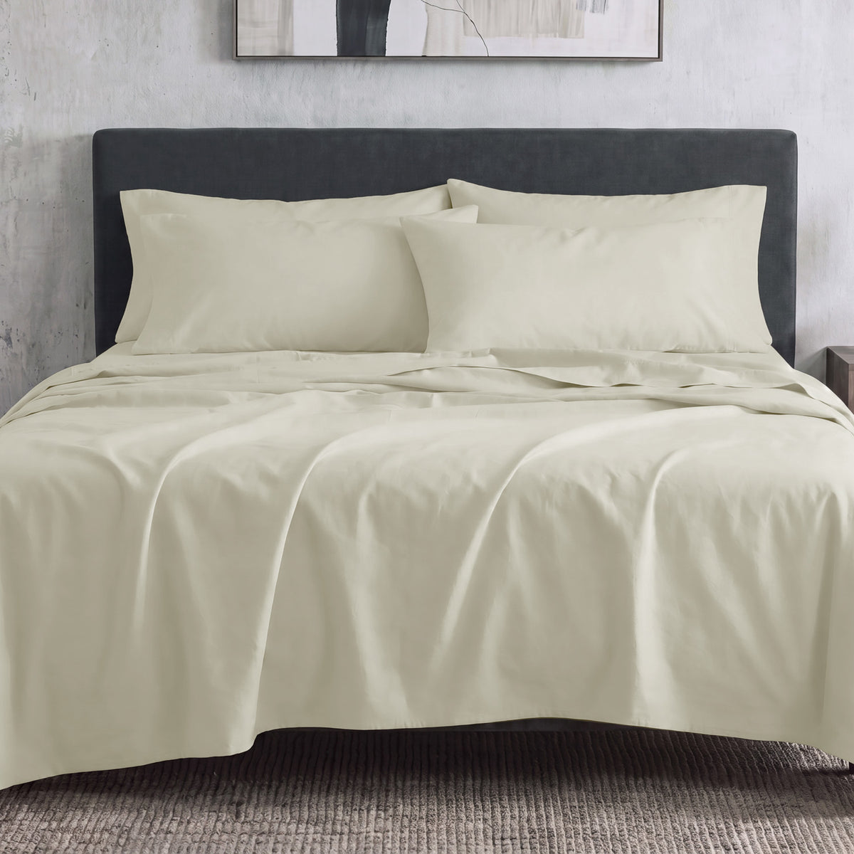 Sofia Home Textiles Bedsheets - full set contents of Sofia Double Plain Bedsheet Set 5 Pieces (240 × 260 cm) in Light Beige - مفروشات صوفيا - ملايات - محتويات طقم ملاية صوفيا سادة دبل  5 قطع (240 × 260 سم) باللون بيج فاتح
