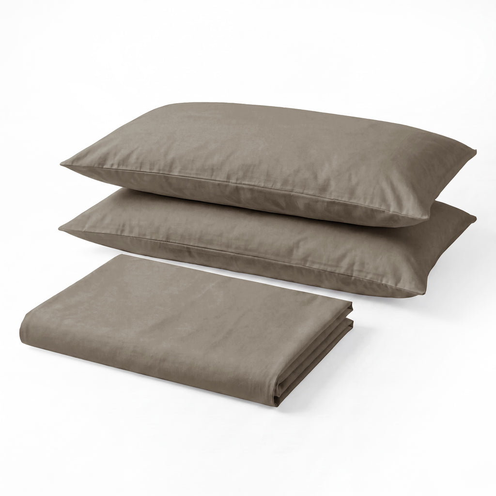 Sofia Home Textiles Bedsheets - Sofia Single Plain Bedsheet Set 3 Pieces (180 × 240 cm), Camel color, main product image - مفروشات صوفيا - ملايات - طقم ملاية صوفيا سادة سنجل  3 قطع (180 × 240 سم)، لون جملي، صورة رئيسية