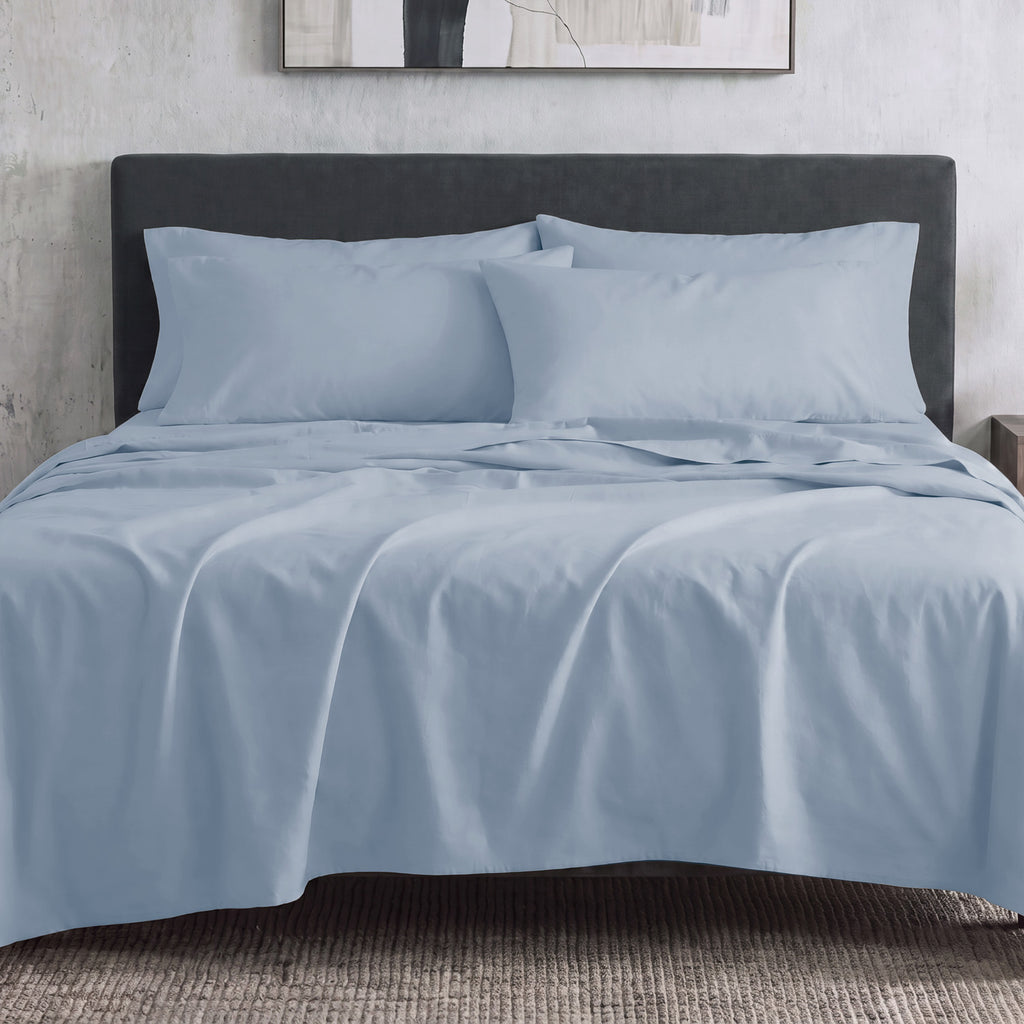 Sofia Home Textiles Bedsheets - 100% microfiber texture of Sofia Double Plain Bedsheet Set 5 Pieces (240 × 260 cm) in Baby Blue, close-up shot - مفروشات صوفيا - ملايات - ملمس مايكروفايبر 100% في طقم ملاية صوفيا سادة دبل  5 قطع (240 × 260 سم) باللون لبني، لقطة مقربة