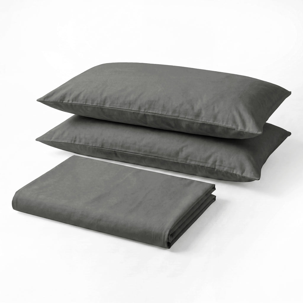 Sofia Home Textiles Bedsheets - full set contents of Sofia Single Plain Bedsheet Set 3 Pieces (180 × 240 cm) in Grey - مفروشات صوفيا - ملايات - محتويات طقم ملاية صوفيا سادة سنجل  3 قطع (180 × 240 سم) باللون رمادي