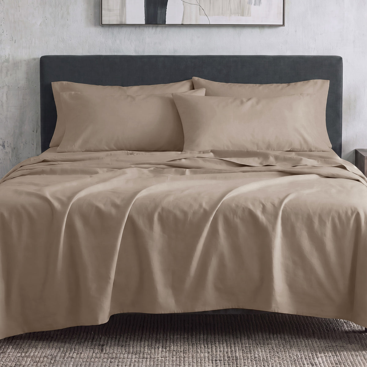 Sofia Home Textiles Bedsheets - full set contents of Sofia Double Plain Bedsheet Set 5 Pieces (240 × 260 cm) in Café - مفروشات صوفيا - ملايات - محتويات طقم ملاية صوفيا سادة دبل  5 قطع (240 × 260 سم) باللون كافيه