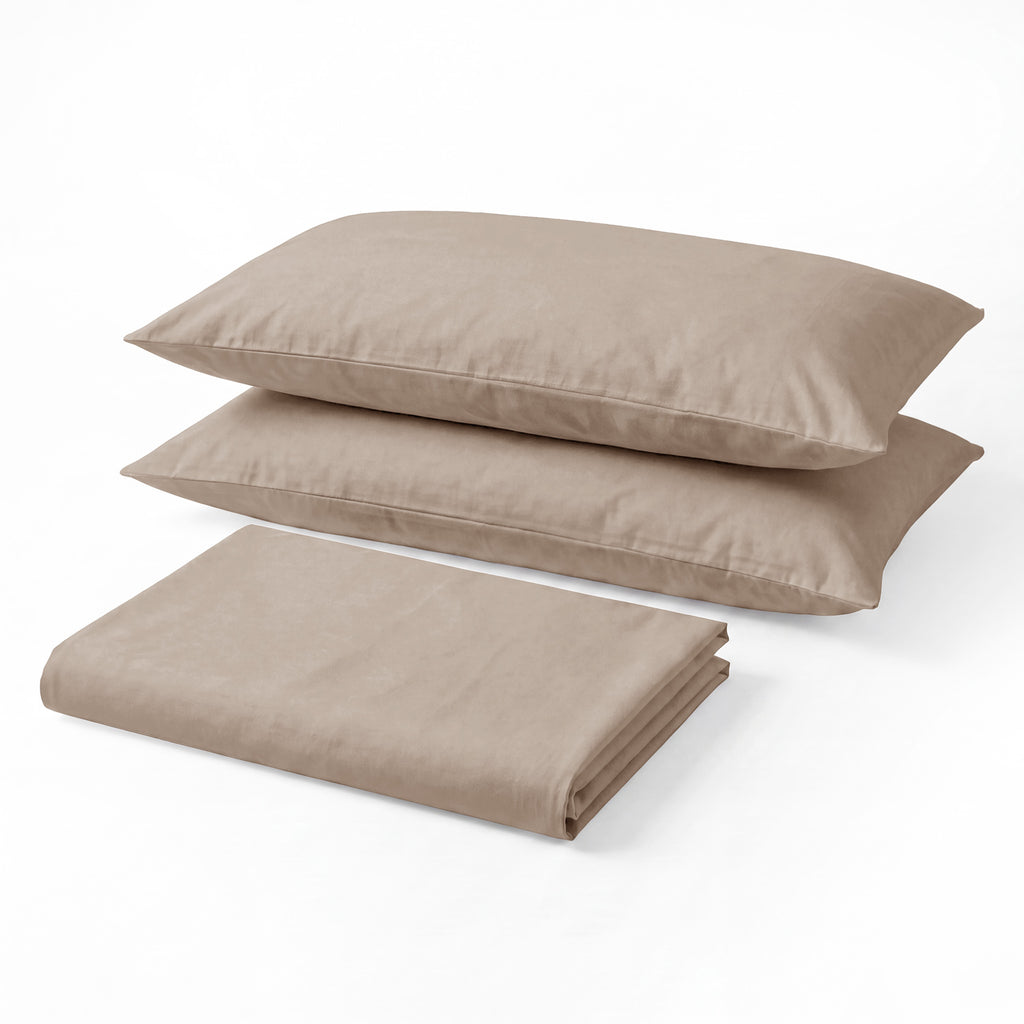 Sofia Home Textiles Bedsheets - Sofia Single Plain Bedsheet Set 3 Pieces (180 × 240 cm), Café color, main product image - مفروشات صوفيا - ملايات - طقم ملاية صوفيا سادة سنجل  3 قطع (180 × 240 سم)، لون كافيه، صورة رئيسية