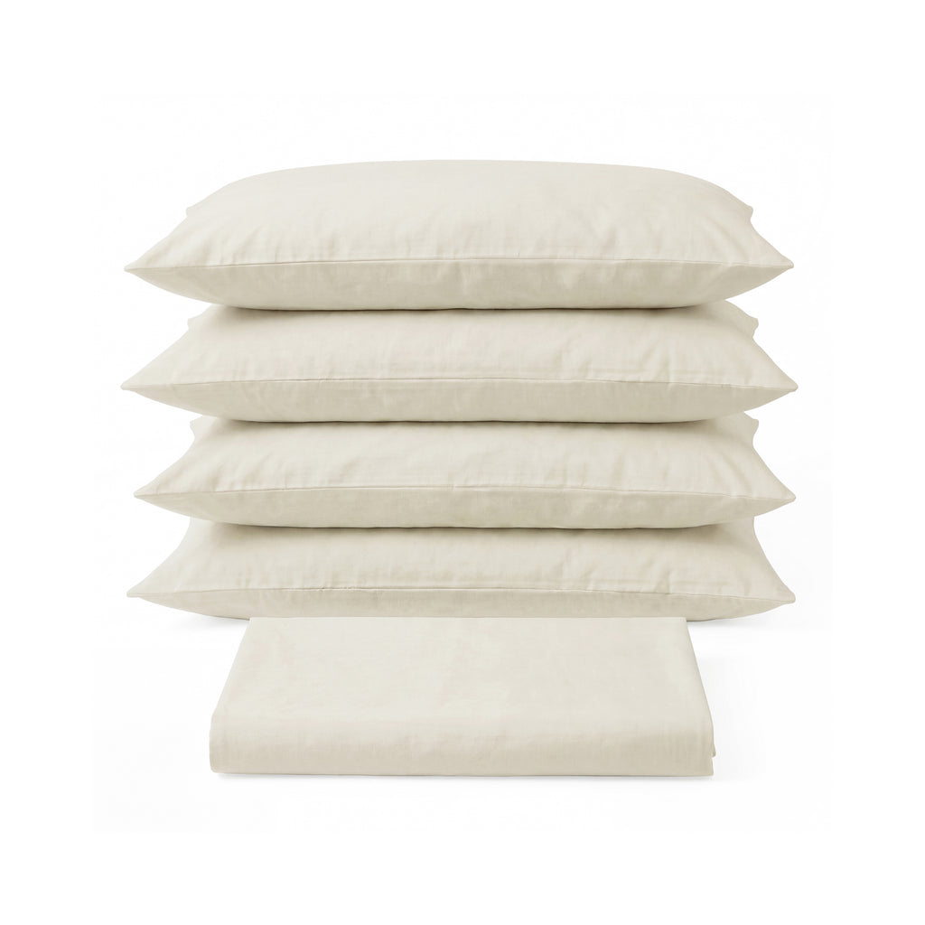 Sofia Home Textiles Bedsheets - Sofia Double Plain Bedsheet Set 5 Pieces (240 × 260 cm), Light Beige color, main product image - مفروشات صوفيا - ملايات - طقم ملاية صوفيا سادة دبل  5 قطع (240 × 260 سم)، لون بيج فاتح، صورة رئيسية