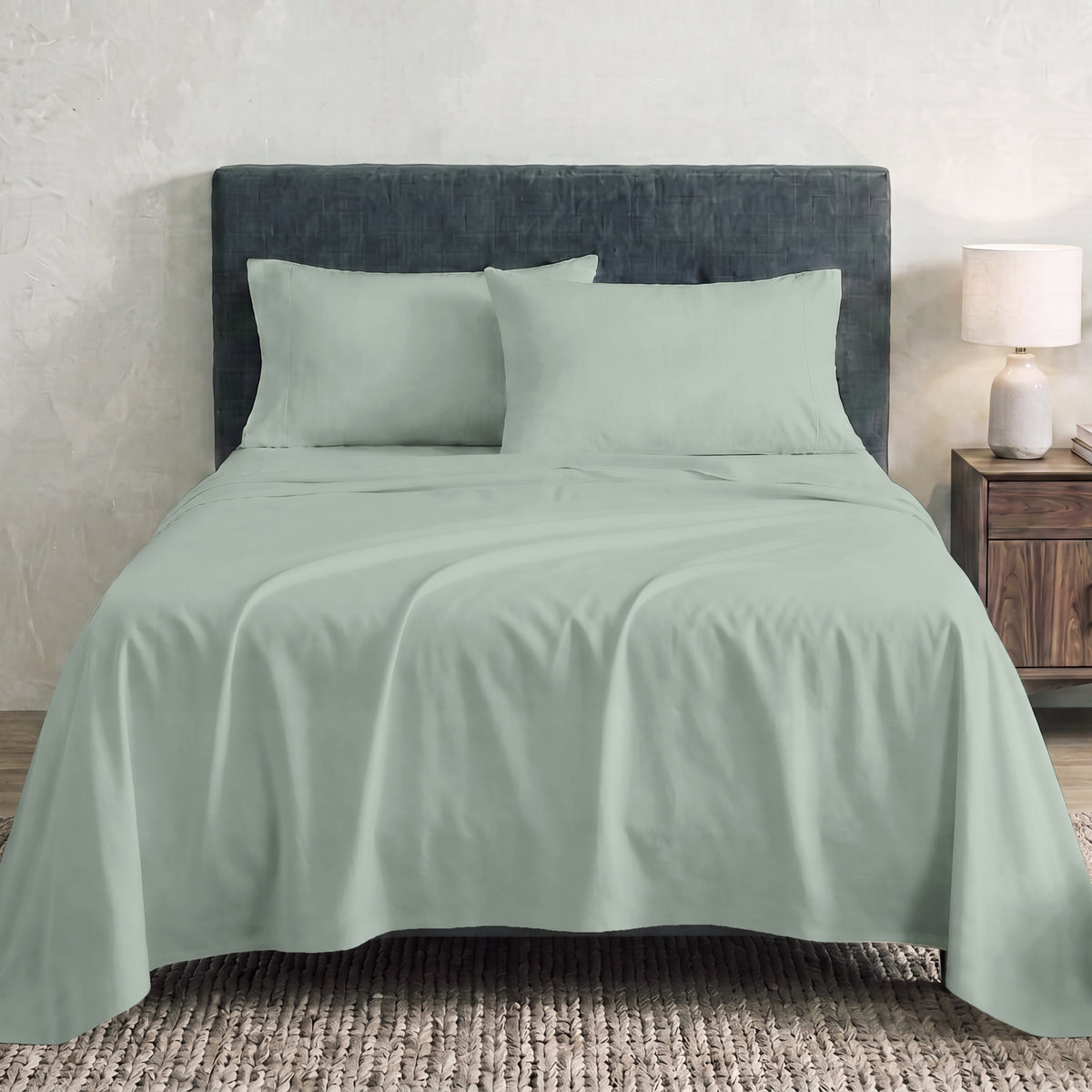 Sofia Home Textiles Bedsheets - full set contents of Sofia Single Plain Bedsheet Set 3 Pieces (180 × 240 cm) in Light Mint - مفروشات صوفيا - ملايات - محتويات طقم ملاية صوفيا سادة سنجل  3 قطع (180 × 240 سم) باللون مينت فاتح