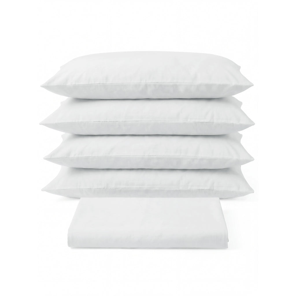 Sofia Home Textiles Bedsheets - Sofia Double Plain Bedsheet Set 5 Pieces (240 × 260 cm), White color, main product image - مفروشات صوفيا - ملايات - طقم ملاية صوفيا سادة دبل  5 قطع (240 × 260 سم)، لون أبيض، صورة رئيسية