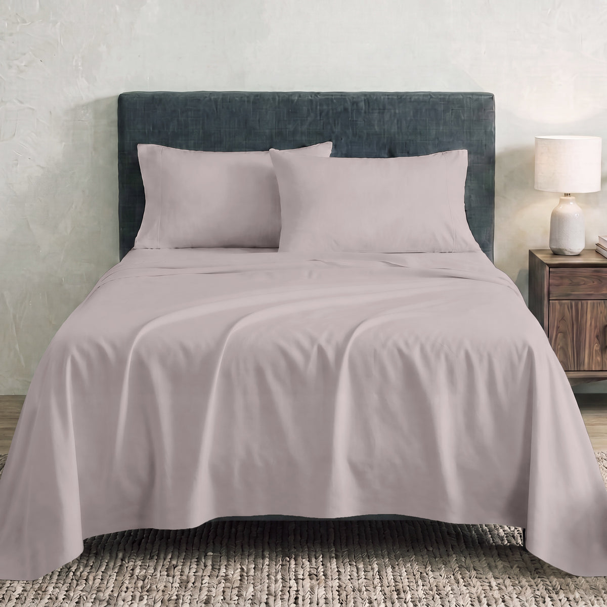 Sofia Home Textiles Bedsheets - full set contents of Sofia Single Plain Bedsheet Set 3 Pieces (180 × 240 cm) in Purple - مفروشات صوفيا - ملايات - محتويات طقم ملاية صوفيا سادة سنجل  3 قطع (180 × 240 سم) باللون موف