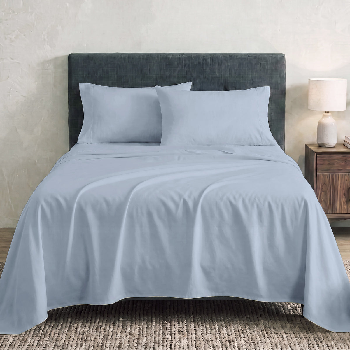 Sofia Home Textiles Bedsheets - full set contents of Sofia Single Plain Bedsheet Set 3 Pieces (180 × 240 cm) in Baby Blue - مفروشات صوفيا - ملايات - محتويات طقم ملاية صوفيا سادة سنجل  3 قطع (180 × 240 سم) باللون لبني