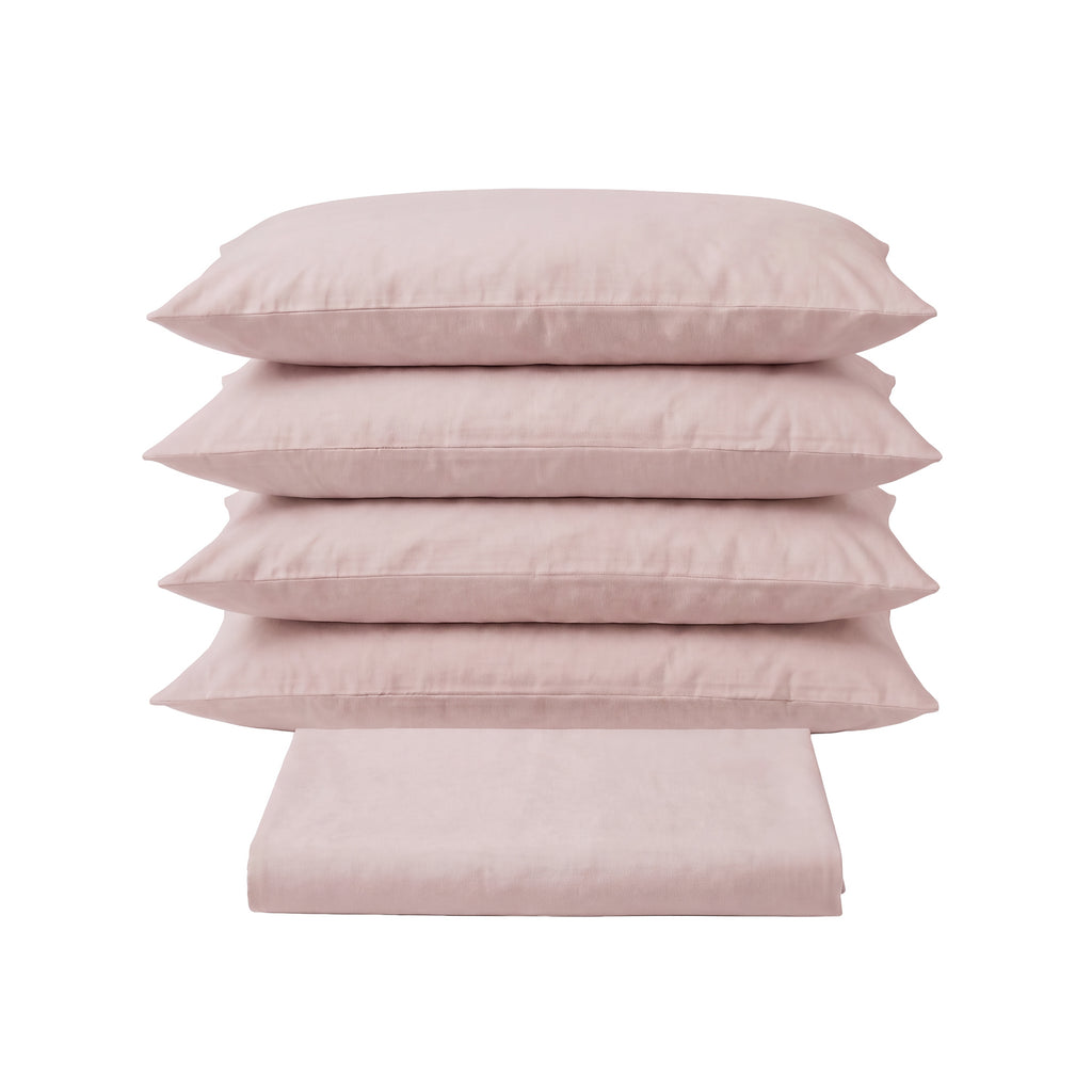 Sofia Home Textiles Bedsheets - Sofia Double Plain Bedsheet Set 5 Pieces (240 × 260 cm), Rose color, main product image - مفروشات صوفيا - ملايات - طقم ملاية صوفيا سادة دبل  5 قطع (240 × 260 سم)، لون روز، صورة رئيسية