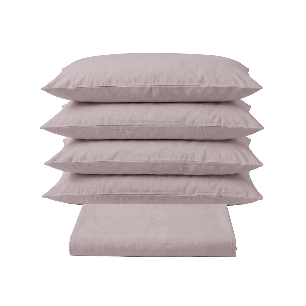 Sofia Home Textiles Bedsheets - Sofia Double Plain Bedsheet Set 5 Pieces (240 × 260 cm), Purple color, main product image - مفروشات صوفيا - ملايات - طقم ملاية صوفيا سادة دبل  5 قطع (240 × 260 سم)، لون موف، صورة رئيسية