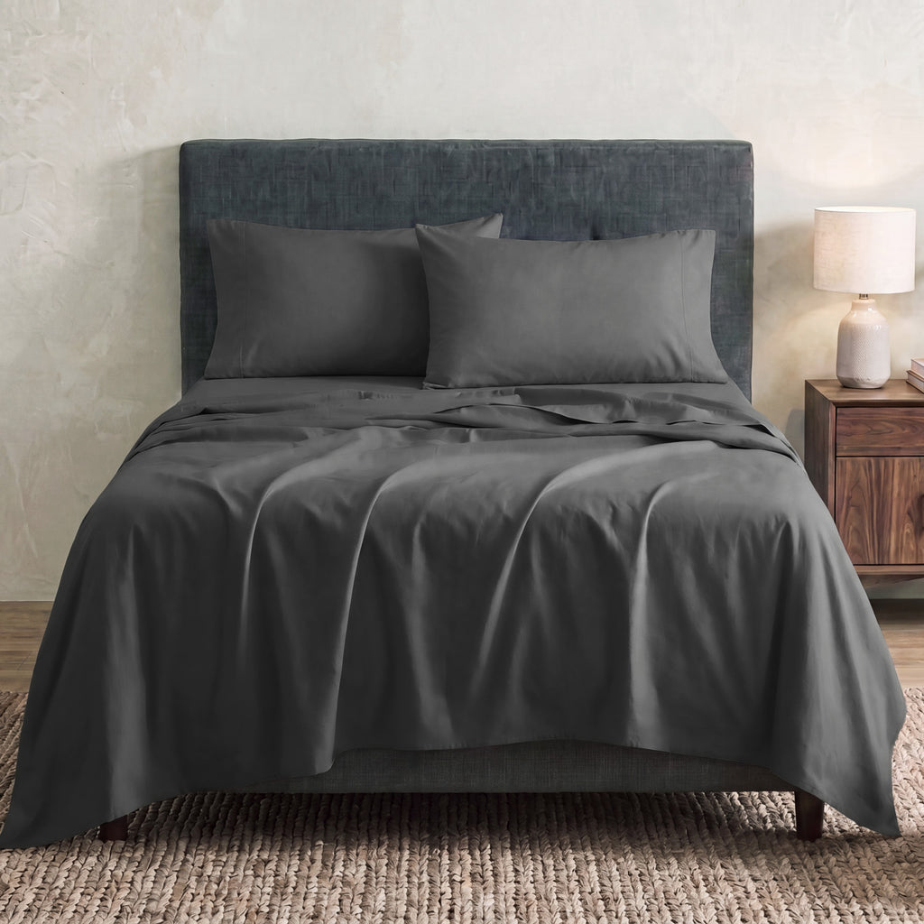 Sofia Home Textiles Bedsheets - Sofia Single Plain Bedsheet Set 3 Pieces (180 × 240 cm), Grey color, main product image - مفروشات صوفيا - ملايات - طقم ملاية صوفيا سادة سنجل  3 قطع (180 × 240 سم)، لون رمادي، صورة رئيسية
