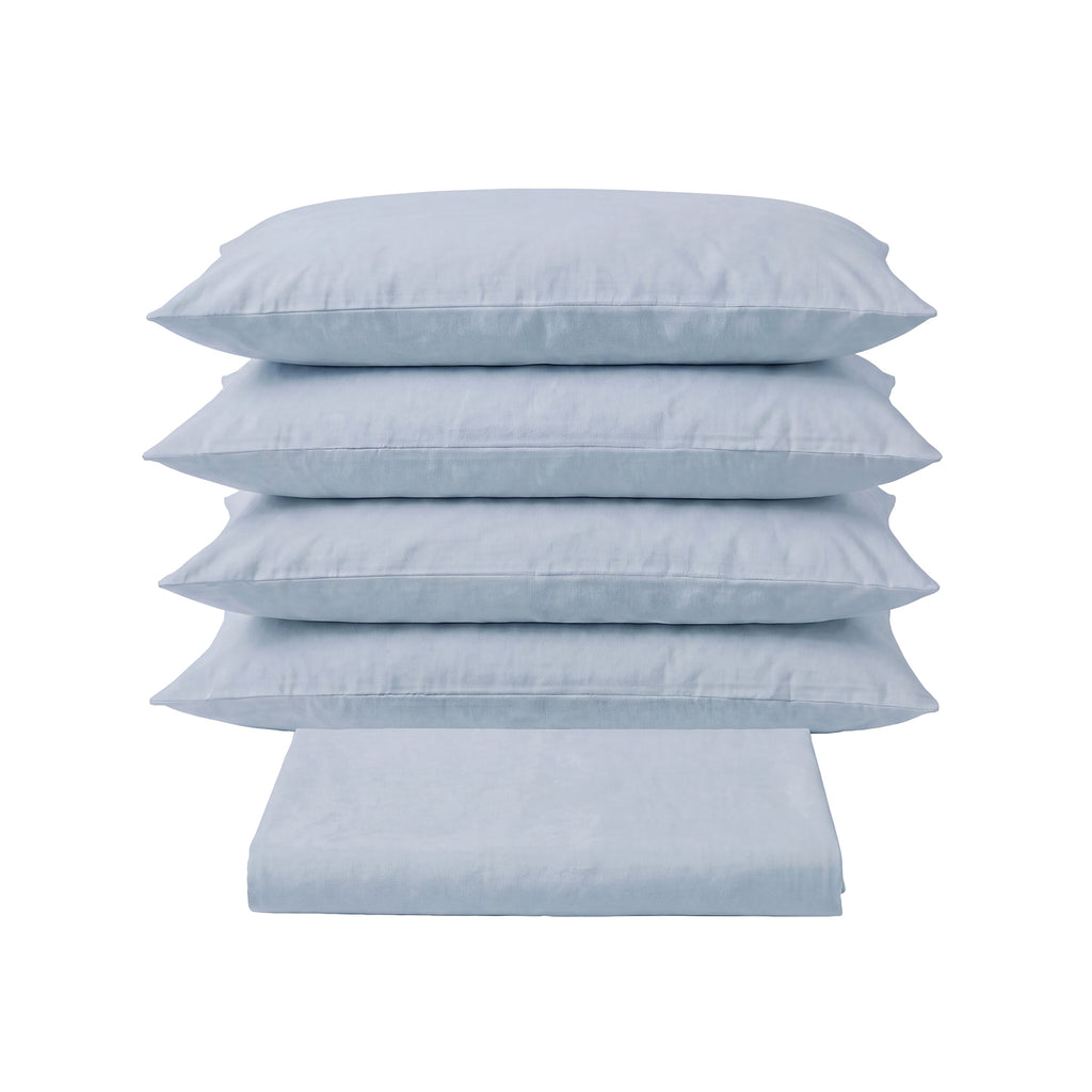 Sofia Home Textiles Bedsheets - Sofia Double Plain Bedsheet Set 5 Pieces (240 × 260 cm), Baby Blue color, main product image - مفروشات صوفيا - ملايات - طقم ملاية صوفيا سادة دبل  5 قطع (240 × 260 سم)، لون لبني، صورة رئيسية