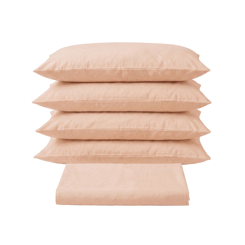 Sofia Home Textiles Bedsheets - Sofia Double Plain Bedsheet Set 5 Pieces (240 × 260 cm), Orange color, main product image - مفروشات صوفيا - ملايات - طقم ملاية صوفيا سادة دبل  5 قطع (240 × 260 سم)، لون برتقالي، صورة رئيسية