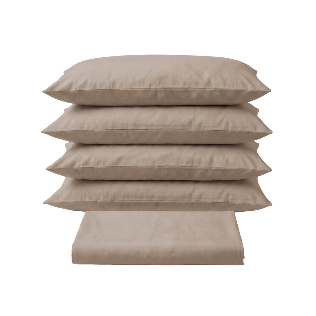 Sofia Home Textiles Bedsheets - Sofia Double Plain Bedsheet Set 5 Pieces (240 × 260 cm), Café color, main product image - مفروشات صوفيا - ملايات - طقم ملاية صوفيا سادة دبل  5 قطع (240 × 260 سم)، لون كافيه، صورة رئيسية
