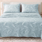 Sofia Home Textiles Printed Bedsheets - Sofia Tree Branches Printed Double Flat Bedsheet Set 4 Pcs (240 × 260 cm) in Light Blue spread on a double bed - مفروشات صوفيا - ملايات مطبوعة - طقم ملاية صوفيا فروع شجر دبل مسطحة 4 قطع (240 × 260 سم) باللون أزرق فاتح مفروش على سرير دبل