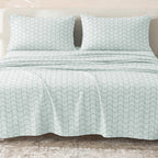 Sofia Home Textiles Printed Bedsheets - Sofia Large Zigzag Printed Double Flat Bedsheet Set 4 Pcs (240 × 260 cm) in Mint spread on a double bed - مفروشات صوفيا - ملايات مطبوعة - طقم ملاية صوفيا زجزاج كبير دبل مسطحة 4 قطع (240 × 260 سم) باللون مينت مفروش على سرير دبل