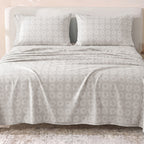 Sofia Home Textiles Printed Bedsheets - Sofia Circles Printed Double Flat Bedsheet Set 4 Pcs (240 × 260 cm) in Cafe spread on a double bed - مفروشات صوفيا - ملايات مطبوعة - طقم ملاية صوفيا دوائر دبل مسطحة 4 قطع (240 × 260 سم) باللون كافيه مفروش على سرير دبل