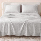 Sofia Home Textiles Printed Bedsheets - Sofia Small Zigzag Printed Double Flat Bedsheet Set 4 Pcs (240 × 260 cm) in Cafe spread on a double bed - مفروشات صوفيا - ملايات مطبوعة - طقم ملاية صوفيا زجزاج صغير دبل مسطحة 4 قطع (240 × 260 سم) باللون كافيه مفروش على سرير دبل