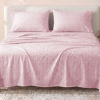 Sofia Home Textiles Printed Bedsheets - Sofia Small Zigzag Printed Double Flat Bedsheet Set 4 Pcs (240 × 260 cm) in Rose spread on a double bed - مفروشات صوفيا - ملايات مطبوعة - طقم ملاية صوفيا زجزاج صغير دبل مسطحة 4 قطع (240 × 260 سم) باللون وردي مفروش على سرير دبل