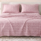 Sofia Home Textiles Printed Bedsheets - Sofia Small Checks Printed Double Flat Bedsheet Set 4 Pcs (240 × 260 cm) in Rose spread on a double bed - مفروشات صوفيا - ملايات مطبوعة - طقم ملاية صوفيا مربعات صغيرة دبل مسطحة 4 قطع (240 × 260 سم) باللون وردي مفروش على سرير دبل