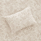 Sofia Home Textiles Printed Bedsheets - Sofia Flowers Printed Double Flat Bedsheet Set 4 Pcs (240 × 260 cm) in Beige spread on a double bed - مفروشات صوفيا - ملايات مطبوعة - طقم ملاية صوفيا ورد دبل مسطحة 4 قطع (240 × 260 سم) باللون بيج مفروش على سرير دبل