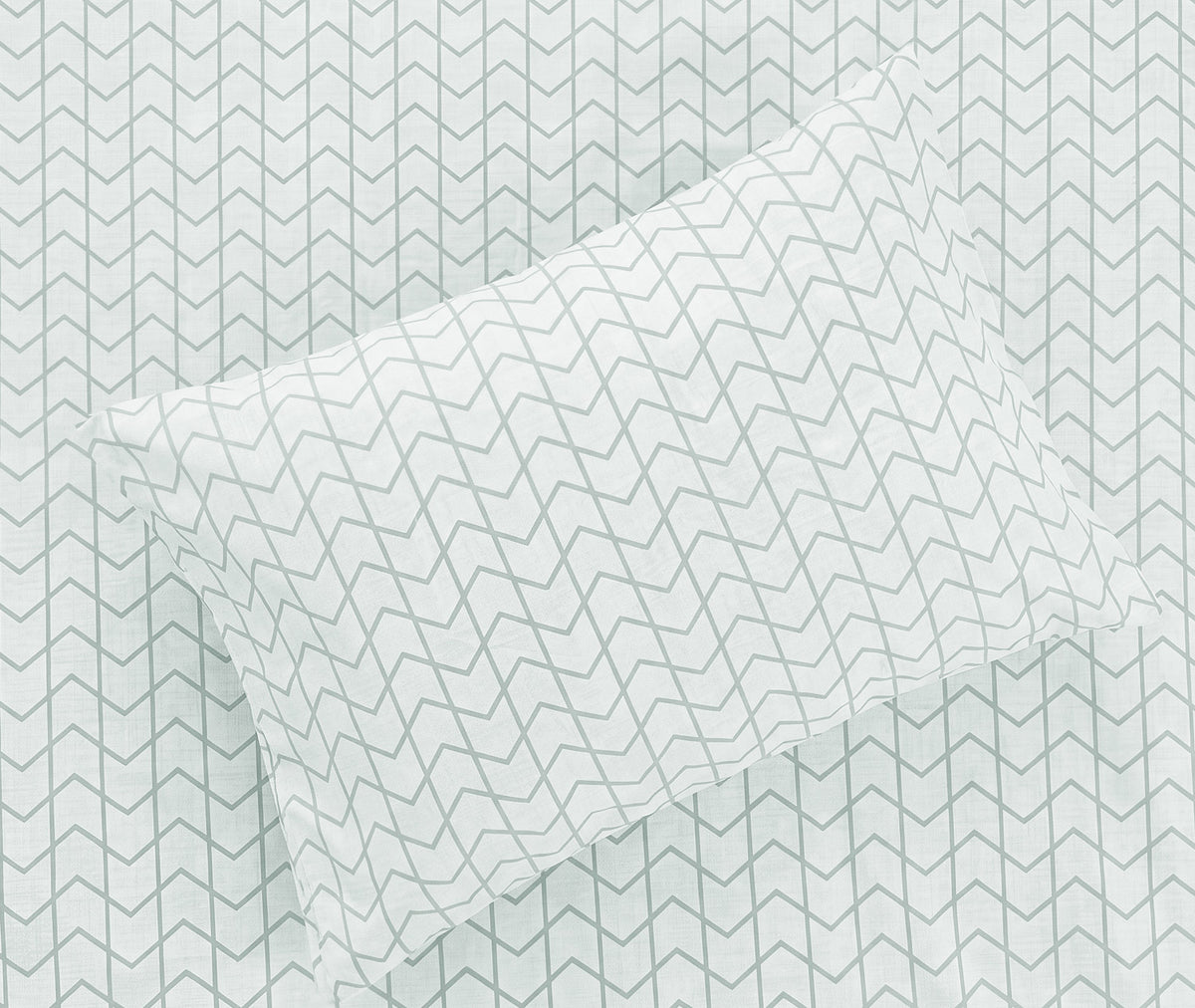 Sofia Home Textiles Printed Bedsheets - pattern details of Sofia Large Zigzag printed double bedsheet set in Mint - مفروشات صوفيا - ملايات مطبوعة - تفاصيل نقشة طقم ملاية صوفيا زجزاج كبير دبل باللون مينت