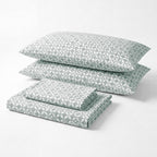 Sofia Home Textiles Printed Bedsheets - Sofia Geometric Flowers Printed Double Flat Bedsheet Set 4 Pcs in Light Blue folded full set on a white background - مفروشات صوفيا - ملايات مطبوعة - طقم ملاية صوفيا ورد هندسي دبل مسطحة 4 قطع باللون أزرق فاتح مطوي كامل على خلفية بيضاء