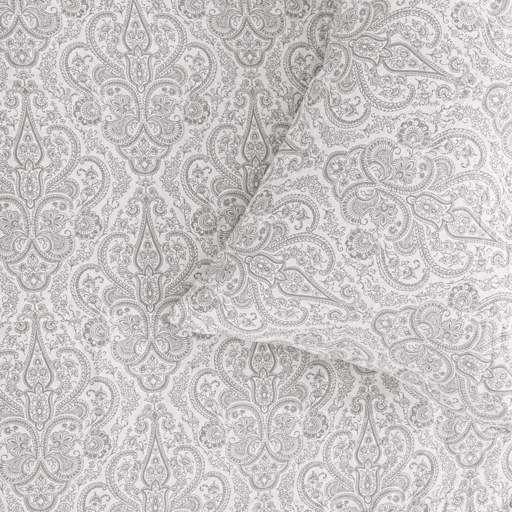 Sofia Home Textiles Printed Bedsheets - pattern details of Sofia Small Paisley printed double bedsheet set in Grey - مفروشات صوفيا - ملايات مطبوعة - تفاصيل نقشة طقم ملاية صوفيا كشمير صغير دبل باللون رمادي