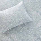 Sofia Home Textiles Printed Bedsheets - pattern details of Sofia Large Paisley printed double bedsheet set in Light Blue - مفروشات صوفيا - ملايات مطبوعة - تفاصيل نقشة طقم ملاية صوفيا كشمير كبير دبل باللون أزرق فاتح