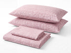 Sofia Home Textiles Printed Bedsheets - Sofia Small Checks Printed Double Flat Bedsheet Set 4 Pcs in Rose folded full set on a white background - مفروشات صوفيا - ملايات مطبوعة - طقم ملاية صوفيا مربعات صغيرة دبل مسطحة 4 قطع باللون وردي مطوي كامل على خلفية بيضاء