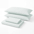 Sofia Home Textiles Printed Bedsheets - Sofia Large Zigzag Printed Double Flat Bedsheet Set 4 Pcs in Mint folded full set on a white background - مفروشات صوفيا - ملايات مطبوعة - طقم ملاية صوفيا زجزاج كبير دبل مسطحة 4 قطع باللون مينت مطوي كامل على خلفية بيضاء