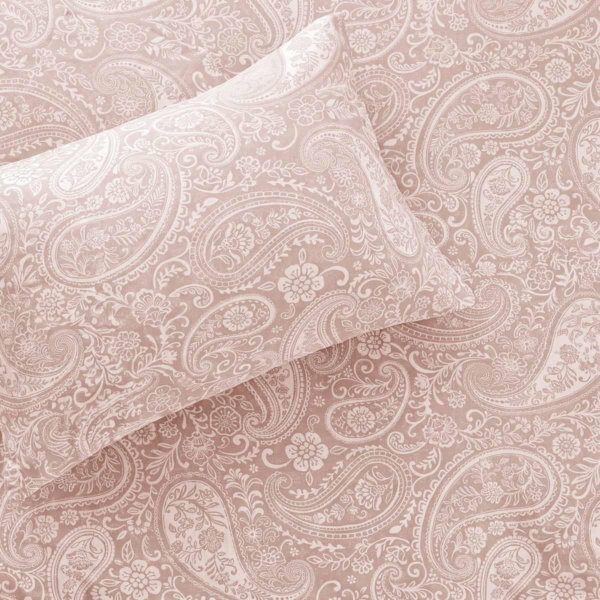 Sofia Home Textiles Printed Bedsheets - pattern details of Sofia Large Paisley printed double bedsheet set in Rose - مفروشات صوفيا - ملايات مطبوعة - تفاصيل نقشة طقم ملاية صوفيا كشمير كبير دبل باللون وردي