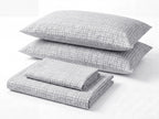 Sofia Home Textiles Printed Bedsheets - Sofia Small Checks Printed Double Flat Bedsheet Set 4 Pcs in Grey folded full set on a white background - مفروشات صوفيا - ملايات مطبوعة - طقم ملاية صوفيا مربعات صغيرة دبل مسطحة 4 قطع باللون رمادي مطوي كامل على خلفية بيضاء