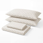 Sofia Home Textiles Printed Bedsheets - Sofia Large Zigzag Printed Double Flat Bedsheet Set 4 Pcs in Beige folded full set on a white background - مفروشات صوفيا - ملايات مطبوعة - طقم ملاية صوفيا زجزاج كبير دبل مسطحة 4 قطع باللون بيج مطوي كامل على خلفية بيضاء