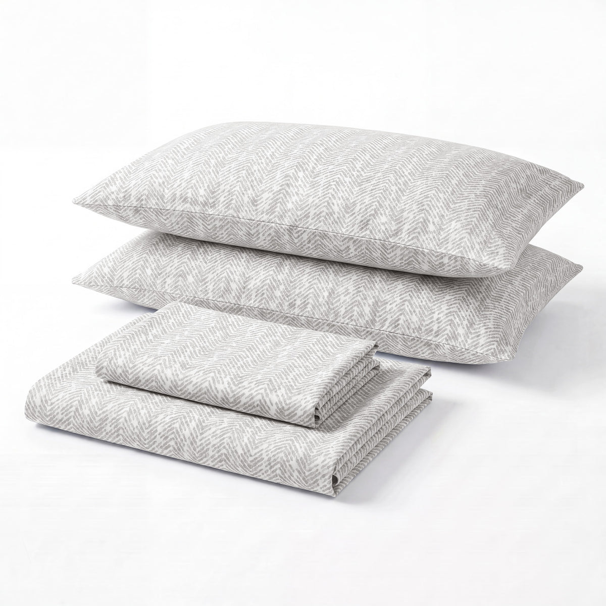Sofia Home Textiles Printed Bedsheets - Sofia Small Zigzag Printed Double Flat Bedsheet Set 4 Pcs in Cafe folded full set on a white background - مفروشات صوفيا - ملايات مطبوعة - طقم ملاية صوفيا زجزاج صغير دبل مسطحة 4 قطع باللون كافيه مطوي كامل على خلفية بيضاء