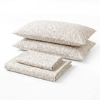 Sofia Home Textiles Printed Bedsheets - Sofia Floral Branches Printed Double Flat Bedsheet Set 4 Pcs in Beige folded full set on a white background - مفروشات صوفيا - ملايات مطبوعة - طقم ملاية صوفيا فروع ورد دبل مسطحة 4 قطع باللون بيج مطوي كامل على خلفية بيضاء