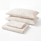 Sofia Home Textiles Printed Bedsheets - Sofia Small Paisley Printed Double Flat Bedsheet Set 4 Pcs in Beige folded full set on a white background - مفروشات صوفيا - ملايات مطبوعة - طقم ملاية صوفيا كشمير صغير دبل مسطحة 4 قطع باللون بيج مطوي كامل على خلفية بيضاء