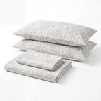 Sofia Home Textiles Printed Bedsheets - Sofia Small Paisley Printed Double Flat Bedsheet Set 4 Pcs in Grey folded full set on a white background - مفروشات صوفيا - ملايات مطبوعة - طقم ملاية صوفيا كشمير صغير دبل مسطحة 4 قطع باللون رمادي مطوي كامل على خلفية بيضاء