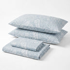 Sofia Home Textiles Printed Bedsheets - Sofia Large Paisley Printed Double Flat Bedsheet Set 4 Pcs in Light Blue folded full set on a white background - مفروشات صوفيا - ملايات مطبوعة - طقم ملاية صوفيا كشمير كبير دبل مسطحة 4 قطع باللون أزرق فاتح مطوي كامل على خلفية بيضاء