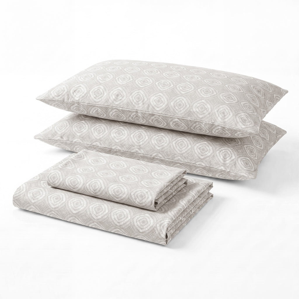 Sofia Home Textiles Printed Bedsheets - Sofia Circles Printed Double Flat Bedsheet Set 4 Pcs in Cafe folded full set on a white background - مفروشات صوفيا - ملايات مطبوعة - طقم ملاية صوفيا دوائر دبل مسطحة 4 قطع باللون كافيه مطوي كامل على خلفية بيضاء