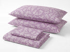 Sofia Home Textiles Printed Bedsheets - Sofia Leaves Printed Double Flat Bedsheet Set 4 Pcs in Purple folded full set on a white background - مفروشات صوفيا - ملايات مطبوعة - طقم ملاية صوفيا ورق شجر دبل مسطحة 4 قطع باللون بنفسجي مطوي كامل على خلفية بيضاء