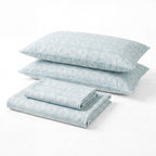 Sofia Home Textiles Printed Bedsheets - Sofia Circles Printed Double Flat Bedsheet Set 4 Pcs in Teal folded full set on a white background - مفروشات صوفيا - ملايات مطبوعة - طقم ملاية صوفيا دوائر دبل مسطحة 4 قطع باللون جنزاري مطوي كامل على خلفية بيضاء