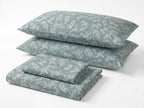 Sofia Home Textiles Printed Bedsheets - Sofia Leaves Printed Double Flat Bedsheet Set 4 Pcs in Teal folded full set on a white background - مفروشات صوفيا - ملايات مطبوعة - طقم ملاية صوفيا ورق شجر دبل مسطحة 4 قطع باللون جنزاري مطوي كامل على خلفية بيضاء