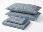 Sofia Home Textiles Printed Bedsheets - Sofia Leaves Printed Double Flat Bedsheet Set 4 Pcs in Petroleum folded full set on a white background - مفروشات صوفيا - ملايات مطبوعة - طقم ملاية صوفيا ورق شجر دبل مسطحة 4 قطع باللون بترولي مطوي كامل على خلفية بيضاء