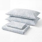 Sofia Home Textiles Printed Bedsheets - Sofia Small Paisley Printed Double Flat Bedsheet Set 4 Pcs in Light Blue folded full set on a white background - مفروشات صوفيا - ملايات مطبوعة - طقم ملاية صوفيا كشمير صغير دبل مسطحة 4 قطع باللون أزرق فاتح مطوي كامل على خلفية بيضاء