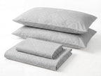 Sofia Home Textiles Printed Bedsheets - Sofia Flower Squares Printed Double Flat Bedsheet Set 4 Pcs in Grey folded full set on a white background - مفروشات صوفيا - ملايات مطبوعة - طقم ملاية صوفيا مربعات ورد دبل مسطحة 4 قطع باللون رمادي مطوي كامل على خلفية بيضاء