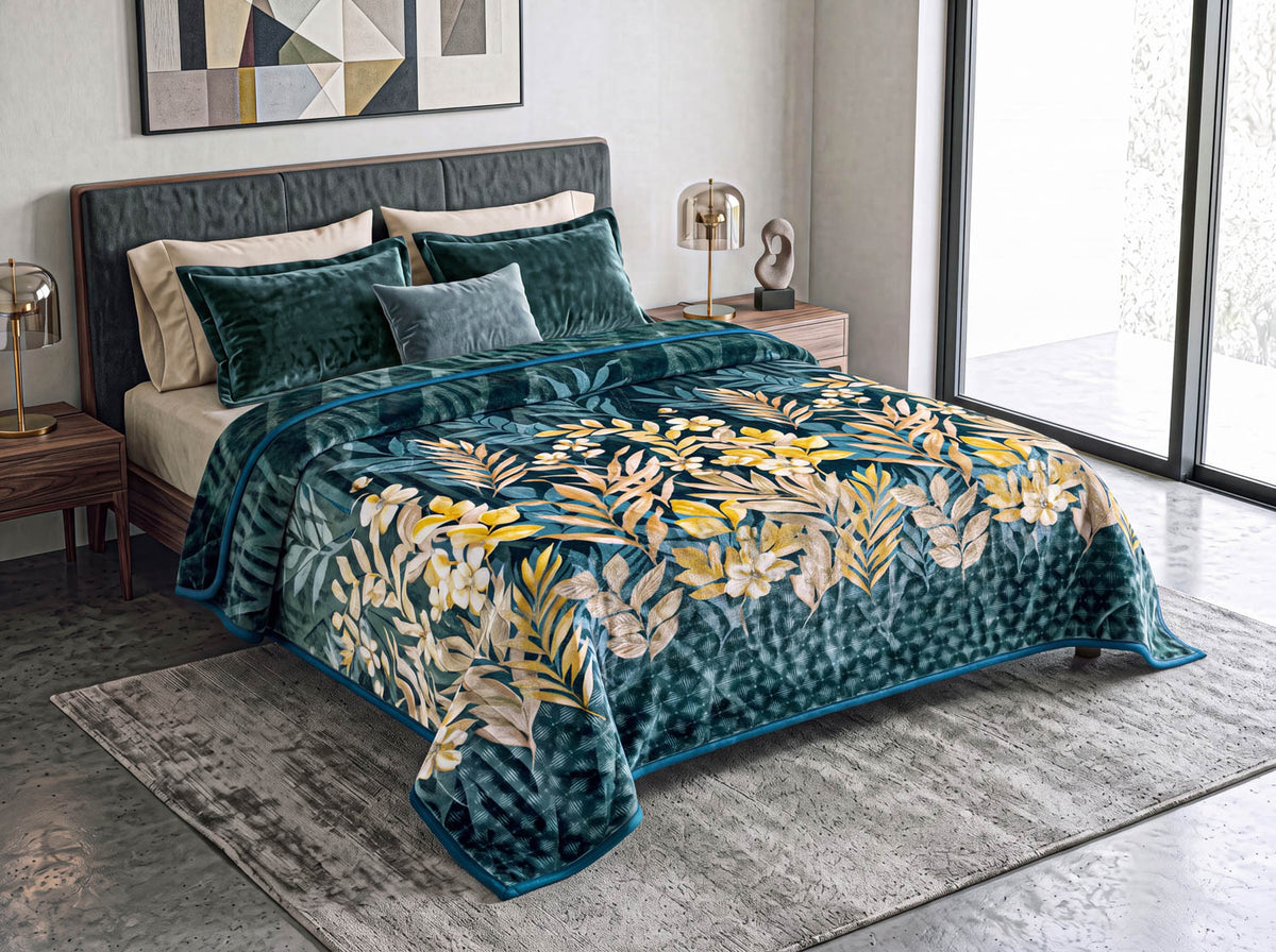 Sofia Yakouta 2-Ply Double Blanket (220x240) Floral Leaves
