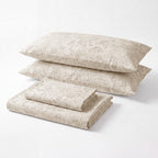 Sofia Home Textiles Printed Bedsheets - Sofia Flowers Printed Double Flat Bedsheet Set 4 Pcs in Beige folded full set on a white background - مفروشات صوفيا - ملايات مطبوعة - طقم ملاية صوفيا ورد دبل مسطحة 4 قطع باللون بيج مطوي كامل على خلفية بيضاء
