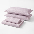 Sofia Home Textiles Printed Bedsheets - Sofia Lines Printed Double Flat Bedsheet Set 4 Pcs in Purple folded full set on a white background - مفروشات صوفيا - ملايات مطبوعة - طقم ملاية صوفيا خطوط دبل مسطحة 4 قطع باللون بنفسجي مطوي كامل على خلفية بيضاء